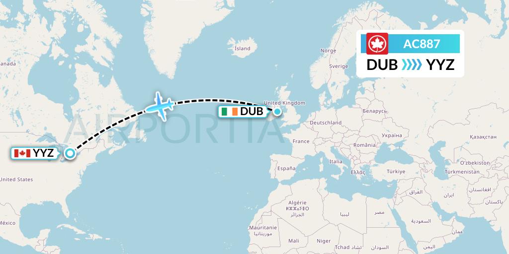 AC887 Air Canada Flight Map: Dublin to Toronto