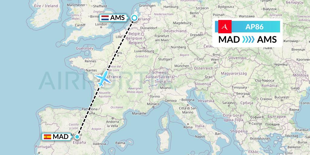 AP86 AlbaStar Flight Map: Madrid to Amsterdam