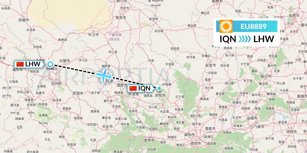 EU8889 Chengdu Airlines Flight Map: Qingyang to Lanzhou