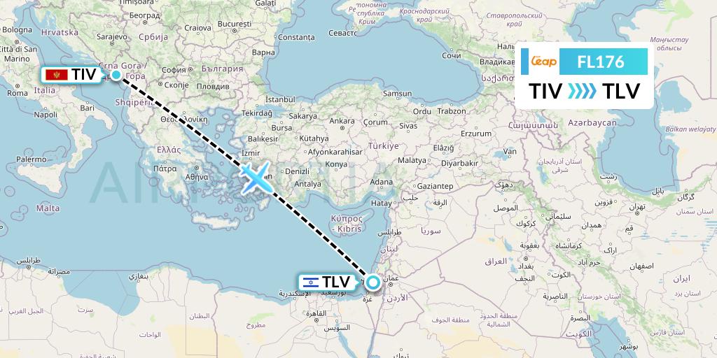 FL176 AirTran Flight Map: Tivat to Tel Aviv