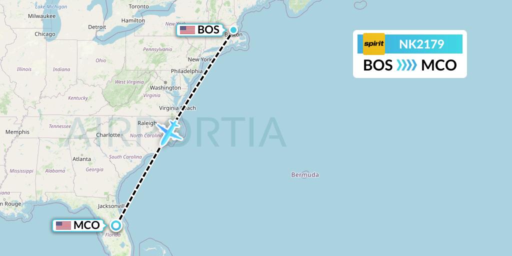 NK2179 Spirit Airlines Flight Map: Boston to Orlando