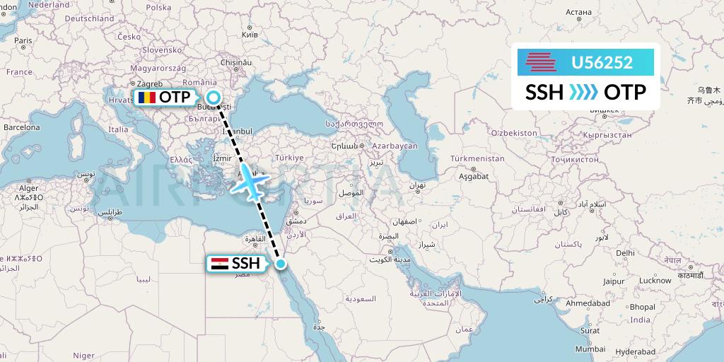 U56252 Karinou Airlines Flight Map: Sharm el-Sheikh to Bucharest