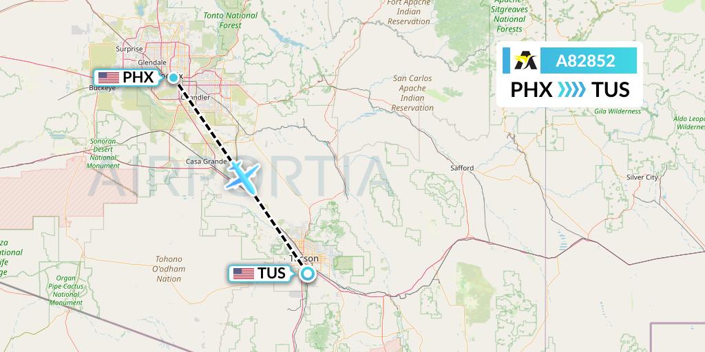 A82852 Aerolink Uganda Flight Map: Phoenix to Tucson