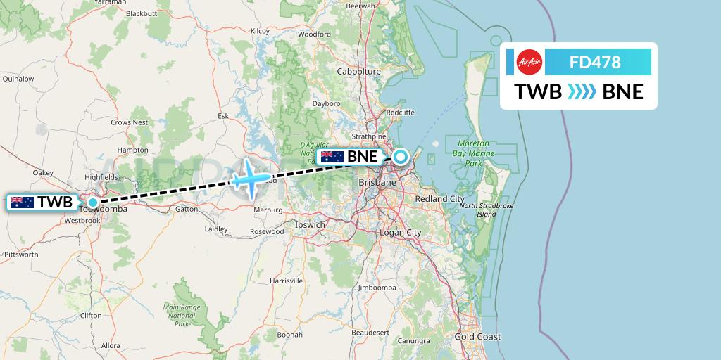 FD478 Thai AirAsia Flight Map: Toowoomba to Brisbane