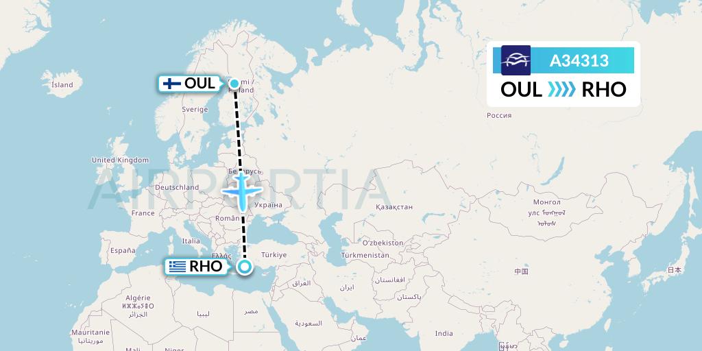 A34313 Aegean Airlines Flight Map: Oulu to Rhodes