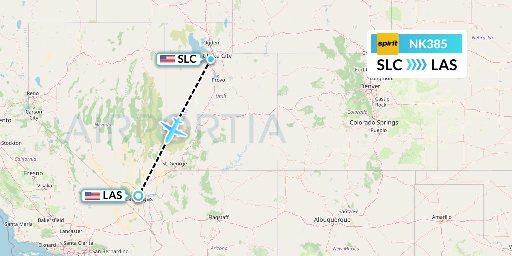 NK385 Spirit Airlines Flight Map: Salt Lake City to Las Vegas