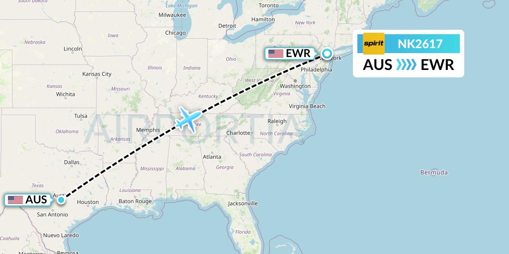 NK2617 Spirit Airlines Flight Map: Austin to New York