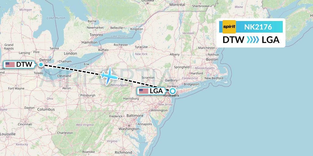 NK2176 Spirit Airlines Flight Map: Detroit to New York