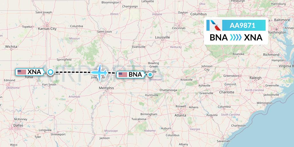 AA9871 American Airlines Flight Map: Nashville to Bentonville