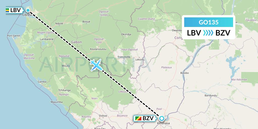GO135 ULS Airlines Cargo Flight Map: Libreville to Brazzaville