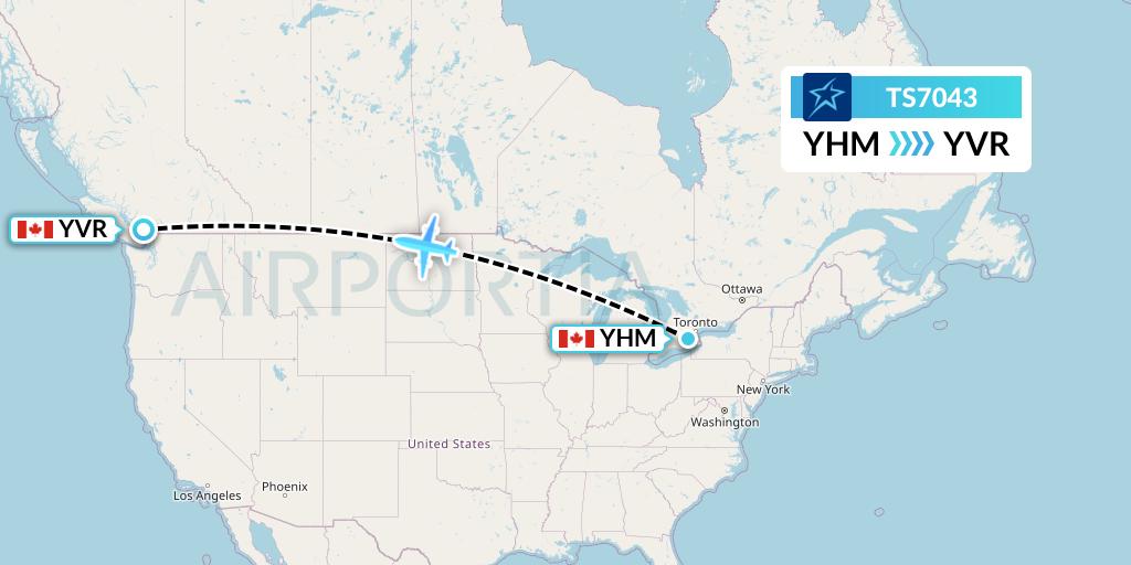 TS7043 Air Transat Flight Map: Hamilton to Vancouver