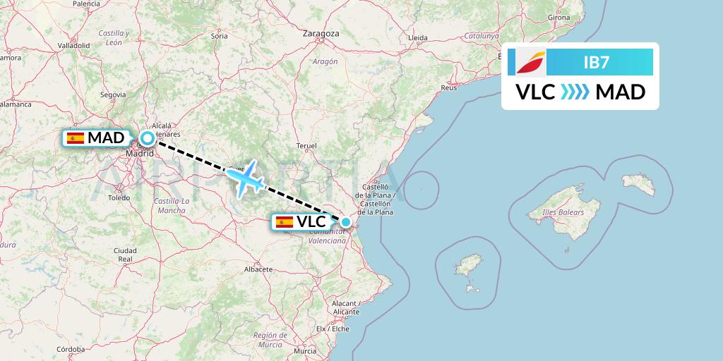 IB7 Iberia Flight Map: Valencia to Madrid