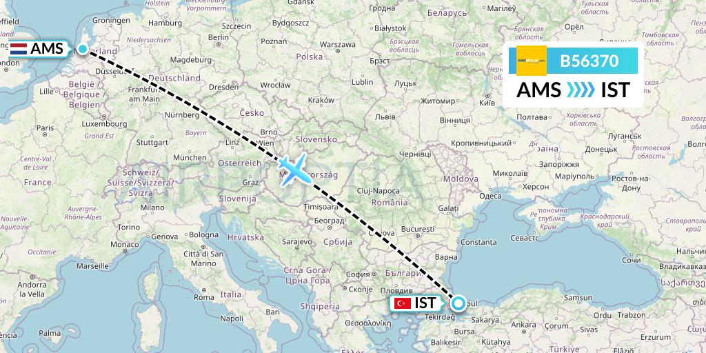 B56370 Fly SAX Flight Map: Amsterdam to Istanbul