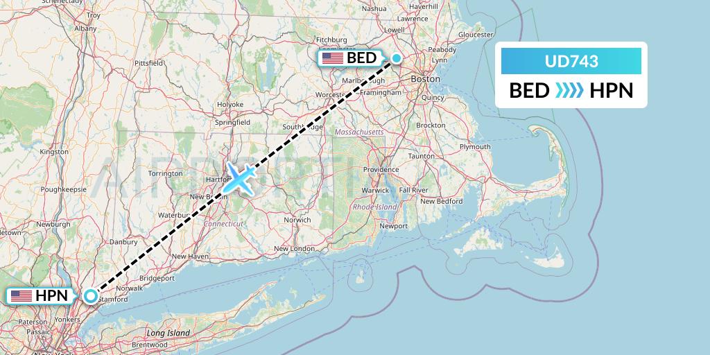 UD743 UR Airlines Flight Map: Bedford to White Plains