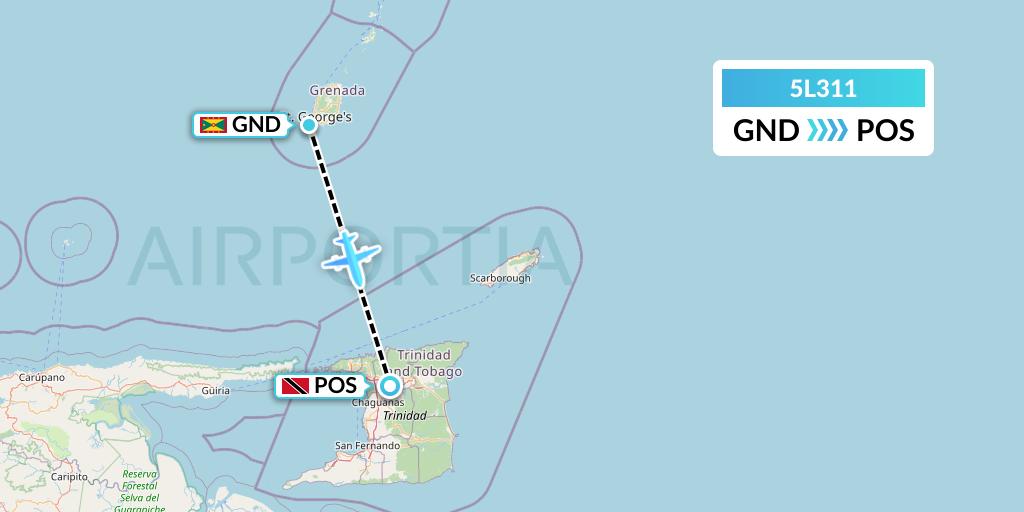 5L311 Fly Salone Airlines Limited Flight Map: Point Salines to Port of Spain