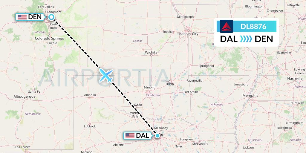 DL8876 Delta Air Lines Flight Map: Dallas to Denver