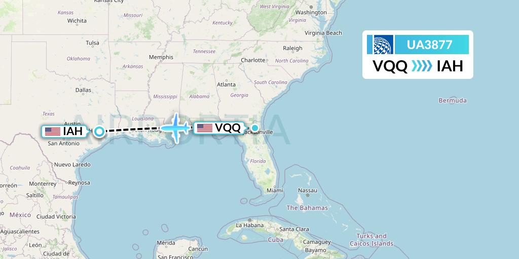 UA3877 United Airlines Flight Map: Jacksonville to Houston