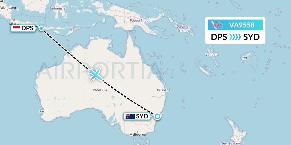 VA9558 Virgin Australia Flight Map: Denpasar to Sydney