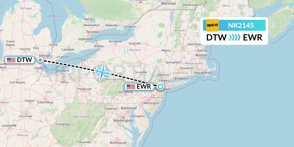 NK2145 Spirit Airlines Flight Map: Detroit to New York