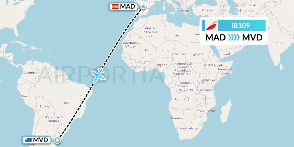IB109 Iberia Flight Map: Madrid to Montevideo