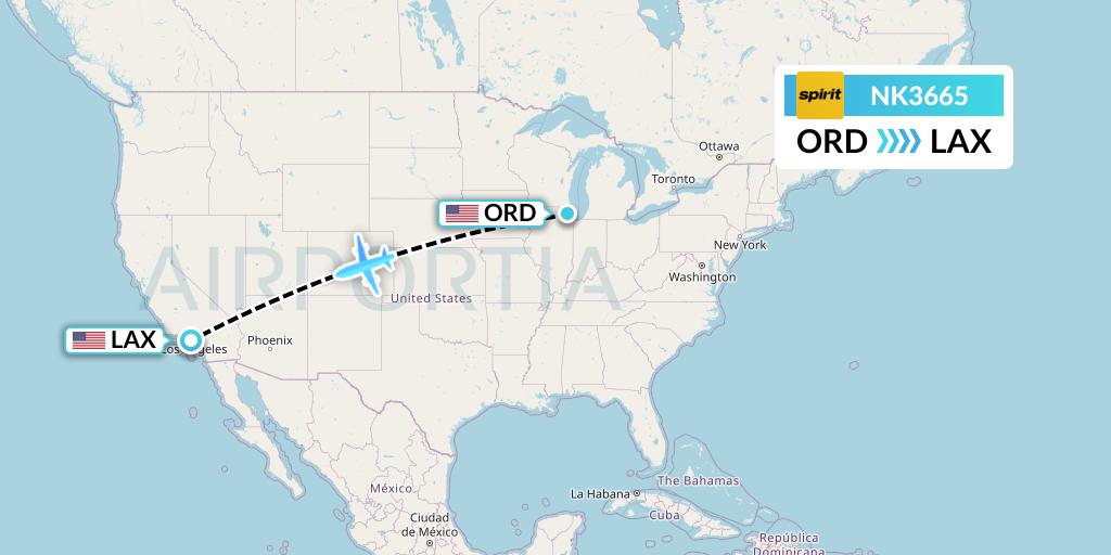 NK3665 Spirit Airlines Flight Map: Chicago to Los Angeles