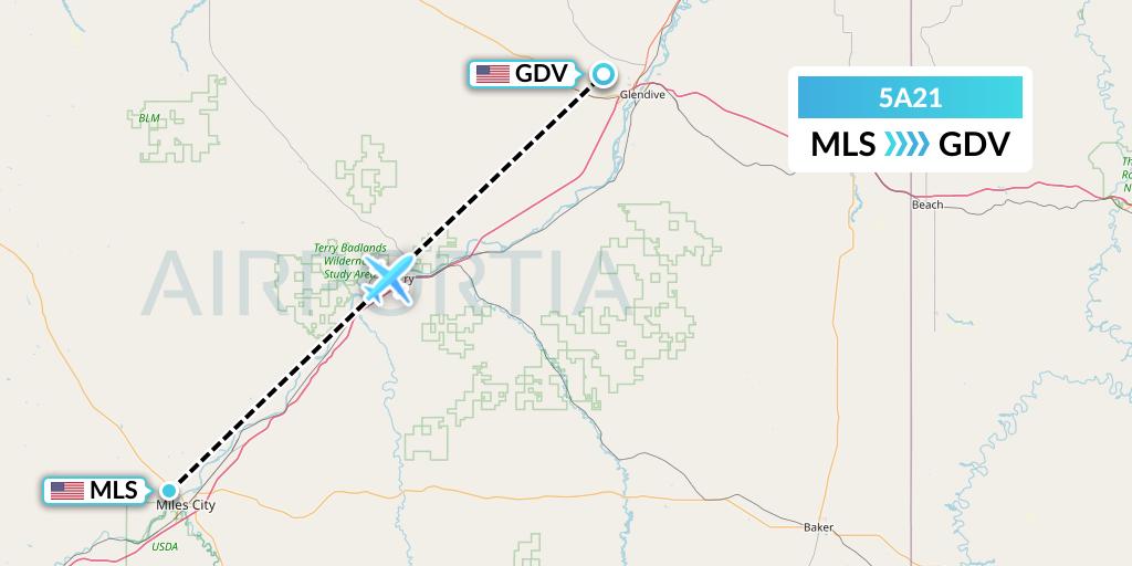 5A21 Alpine Air Express Flight Map: Miles City to Dawson