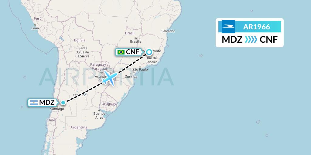 AR1966 Aerolineas Argentinas Flight Map: Mendoza to Belo Horizonte