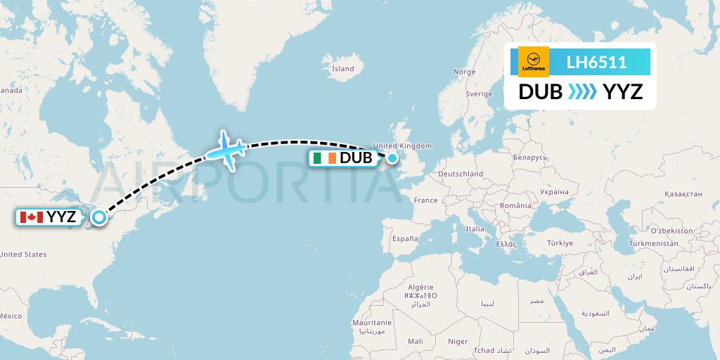 LH6511 Lufthansa Flight Map: Dublin to Toronto