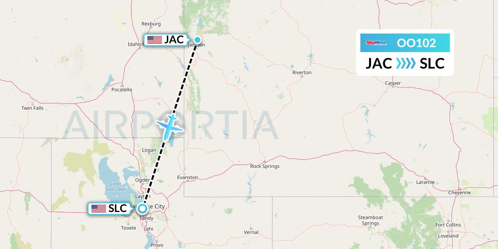 OO102 SkyWest Airlines Flight Map: Jackson to Salt Lake City