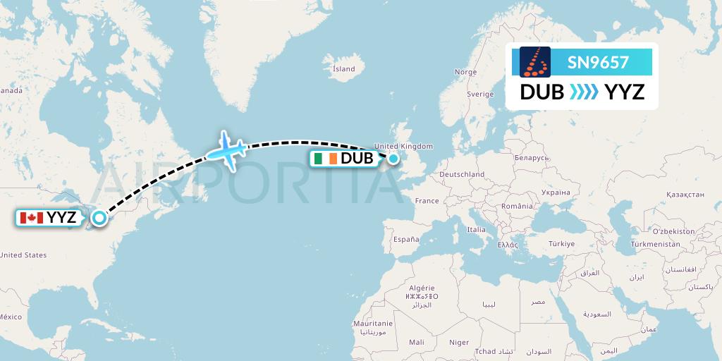 SN9657 Brussels Airlines Flight Map: Dublin to Toronto