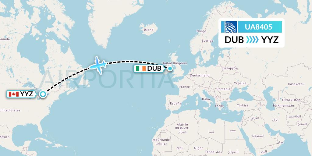 UA8405 United Airlines Flight Map: Dublin to Toronto