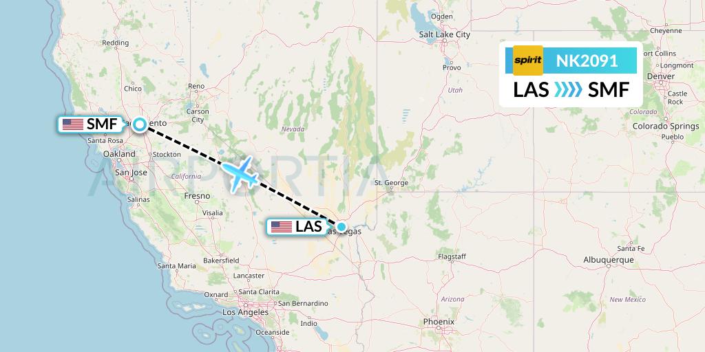 NK2091 Spirit Airlines Flight Map: Las Vegas to Sacramento
