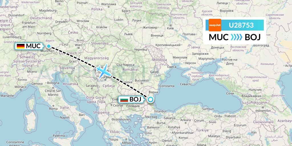 U28753 EasyJet Flight Map: Munich to Burgas