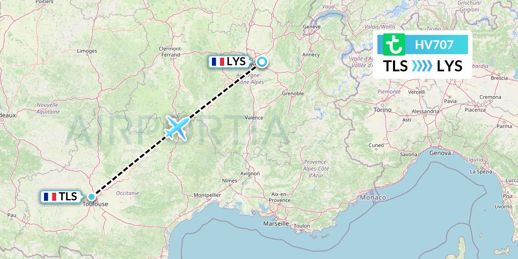 HV707 Transavia Flight Map: Toulouse to Lyon