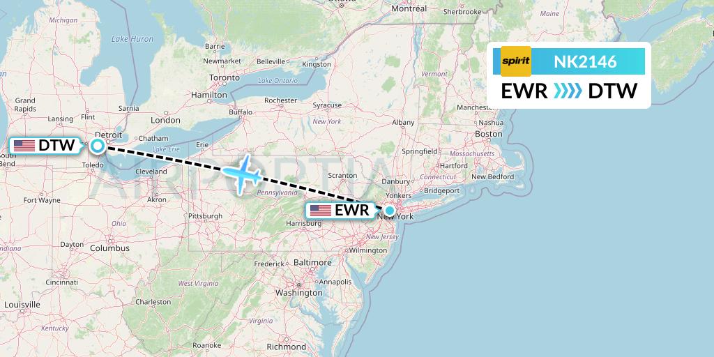 NK2146 Spirit Airlines Flight Map: New York to Detroit