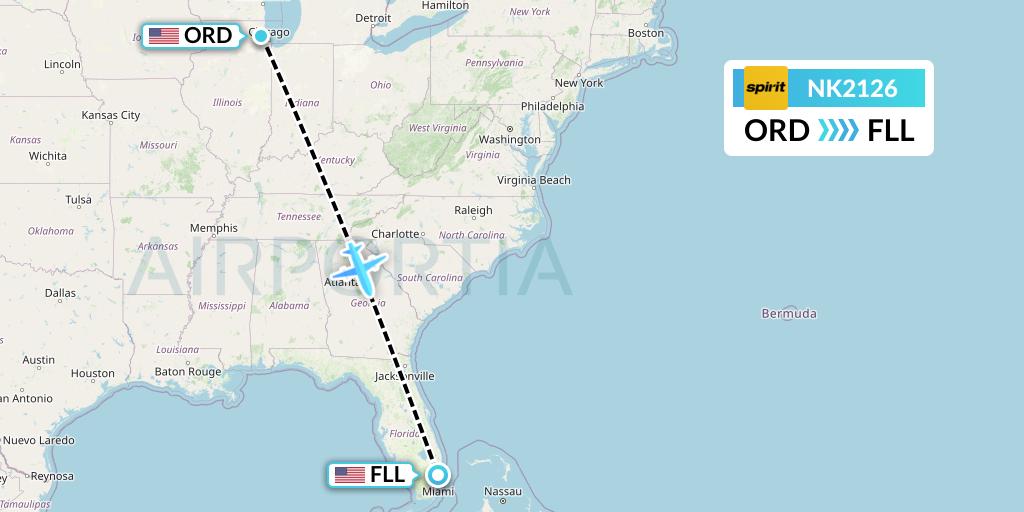 NK2126 Spirit Airlines Flight Map: Chicago to Fort Lauderdale