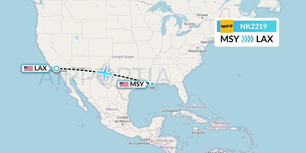 NK2219 Spirit Airlines Flight Map: New Orleans to Los Angeles