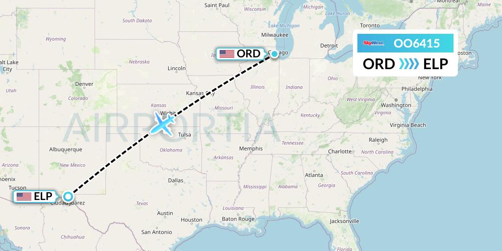 OO6415 SkyWest Airlines Flight Map: Chicago to El Paso