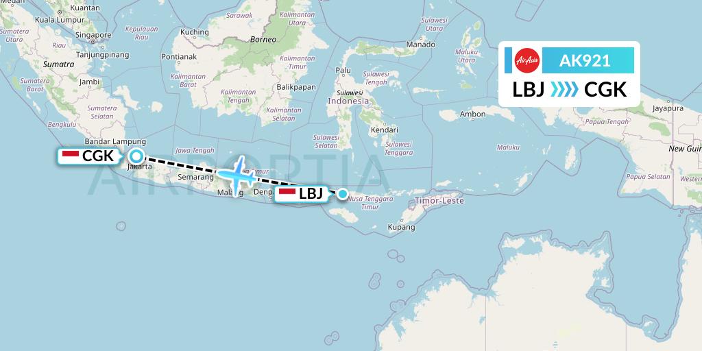 AK921 AirAsia Flight Map: Labuan Bajo to Jakarta