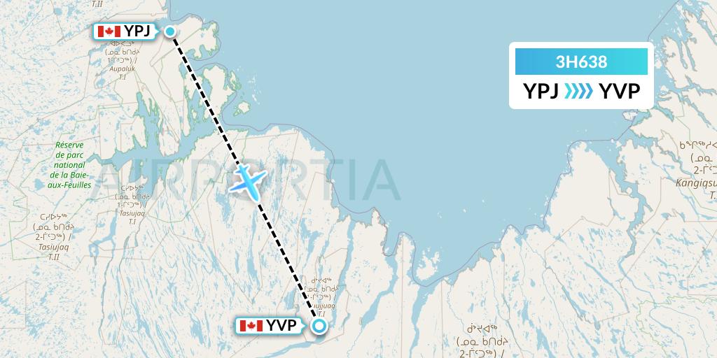 3H638 Air Inuit Flight Map: Aupaluk to Kuujjuaq
