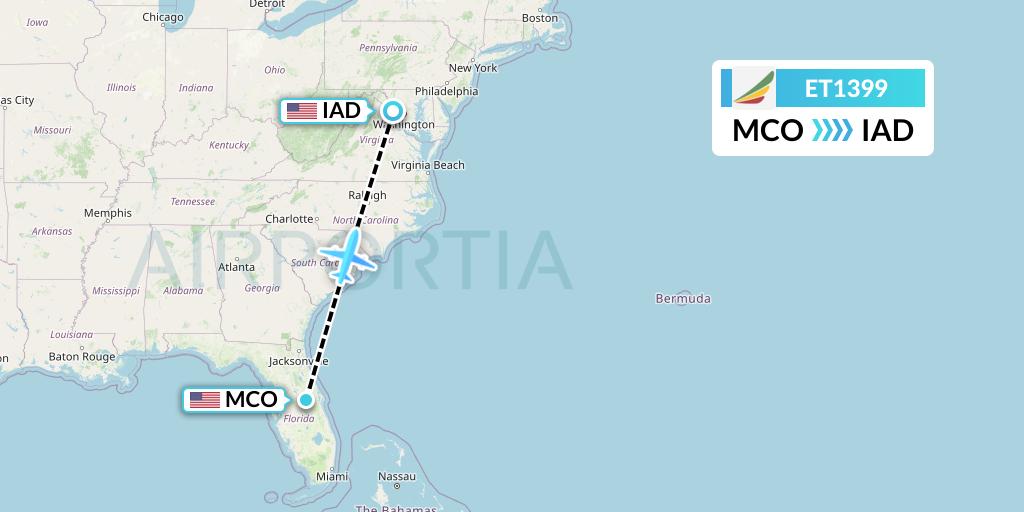 ET1399 Ethiopian Airlines Flight Map: Orlando to Washington