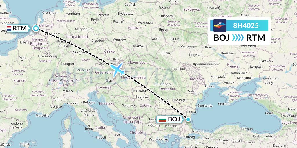 8H4025 BH Air Flight Map: Burgas to Rotterdam