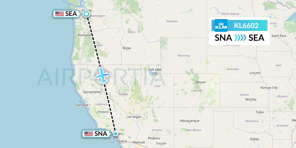 KL6602 KLM Flight Map: Orange County to Seattle