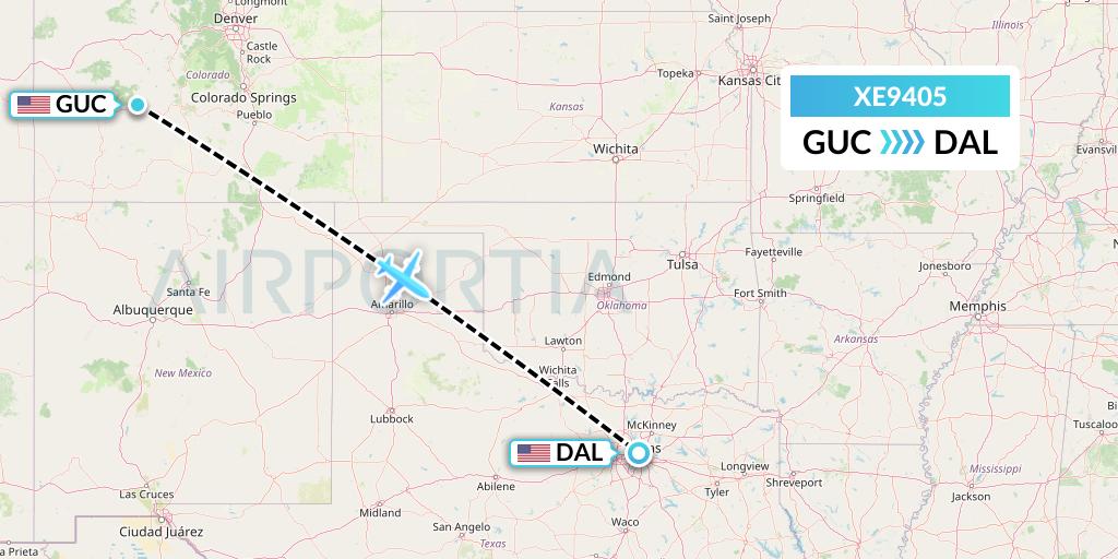 XE9405 Jsx Flight Map: Gunnison to Dallas