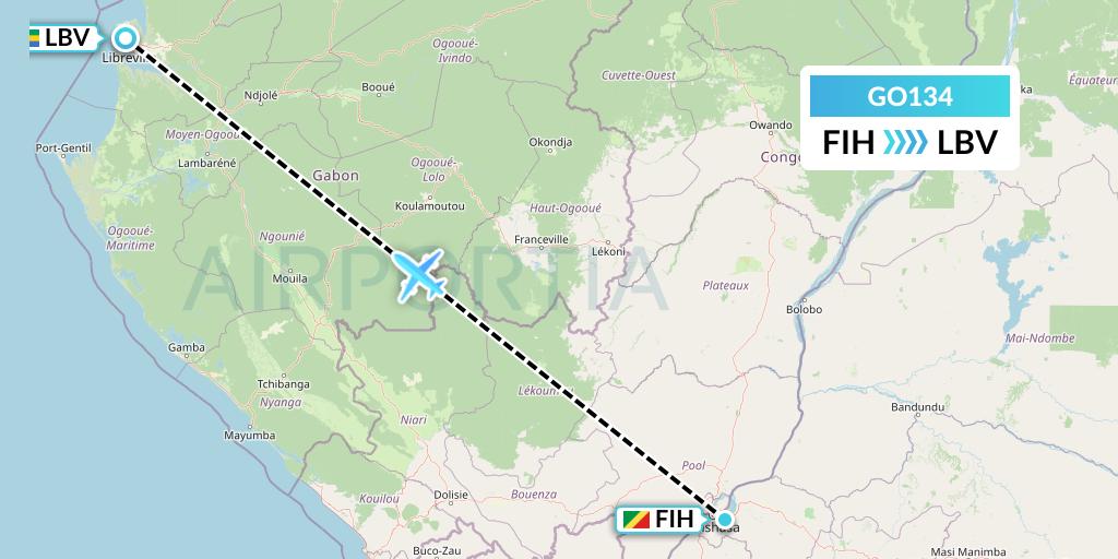 GO134 ULS Airlines Cargo Flight Map: Kinshasa to Libreville