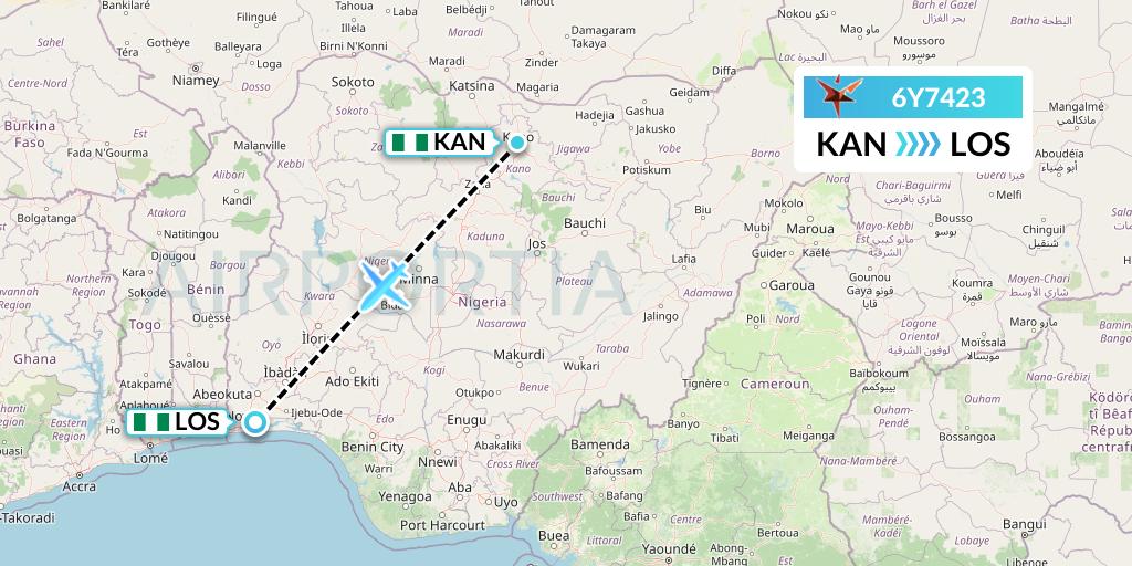 6Y7423 SmartLynx Flight Map: Kano to Lagos