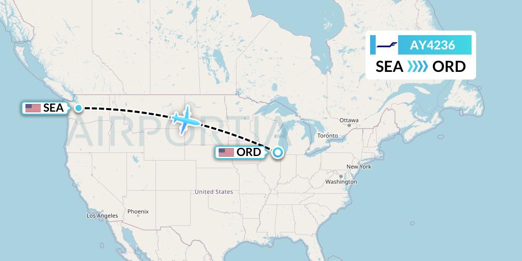 AY4236 Finnair Flight Map: Seattle to Chicago