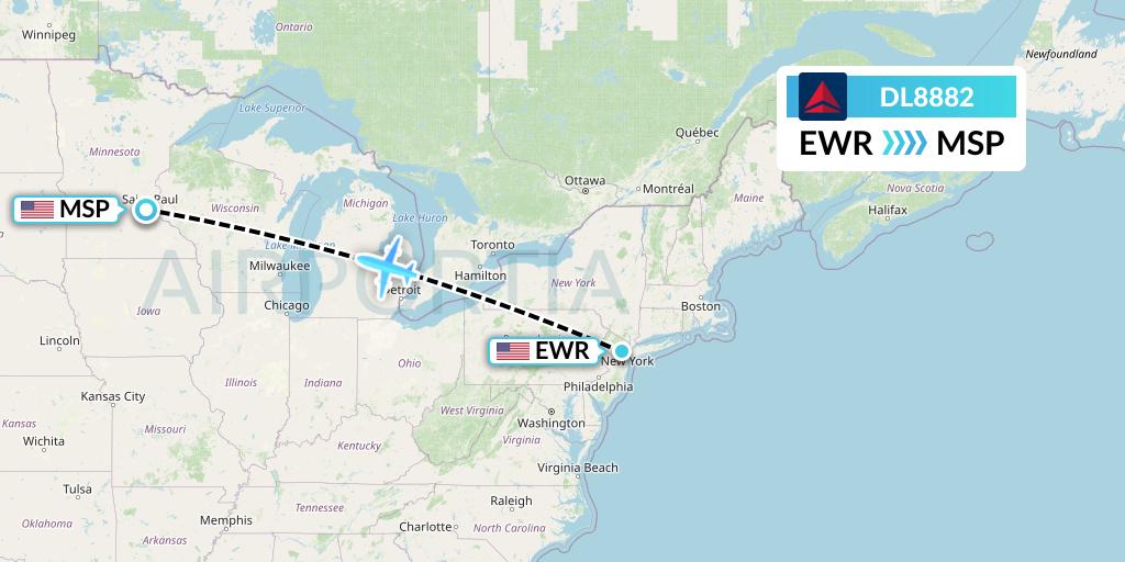 DL8882 Delta Air Lines Flight Map: New York to Minneapolis