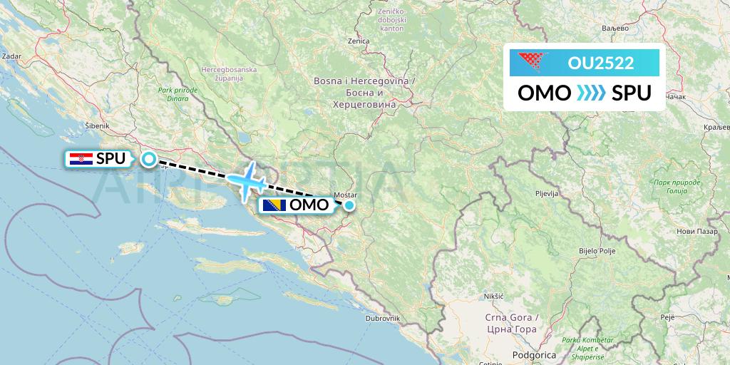OU2522 Croatia Airlines Flight Map: Mostar to Split