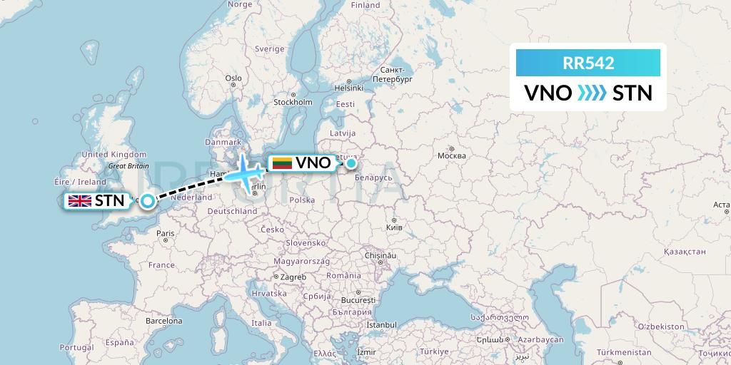 RR542 Royal Air Force Flight Map: Vilnius to London